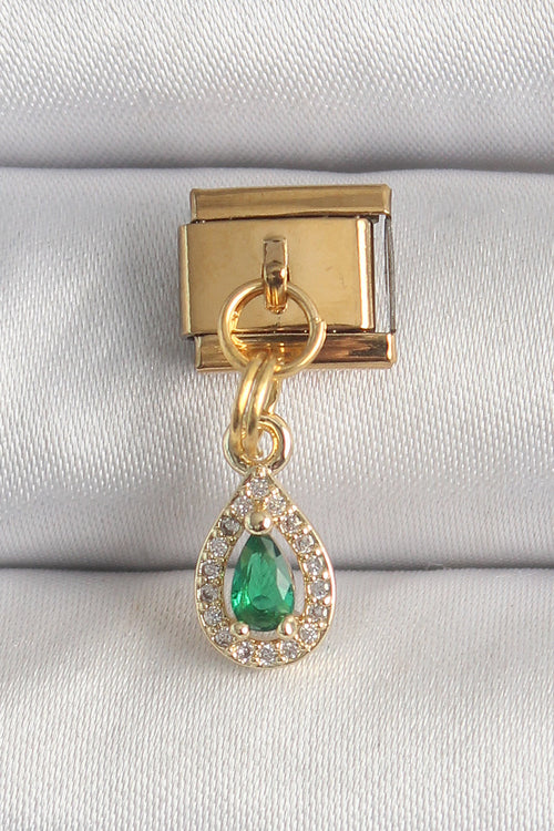 316L Çelik Gold Renk Sallantı Damla Yeşil Zirkon Taşlı Nomination Charm TG27BC1349