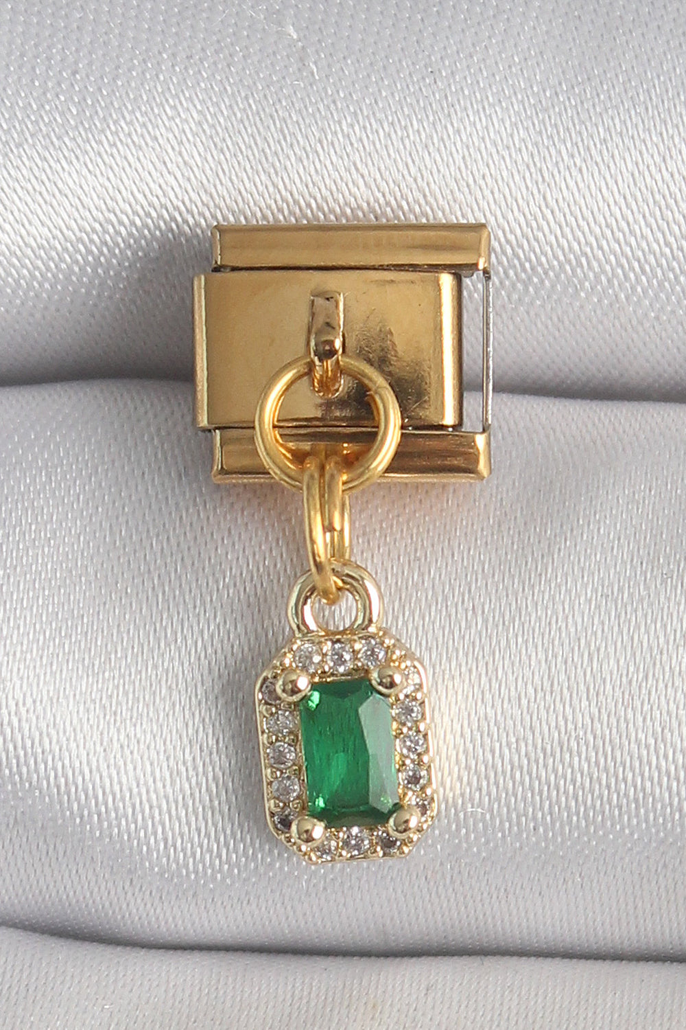 316L Çelik Gold Renk Sallantı Kare Yeşil Zirkon Taşlı Nomination Charm TG27BC1352