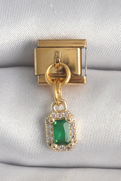 316L Çelik Gold Renk Sallantı Kare Yeşil Zirkon Taşlı Nomination Charm TG27BC1352