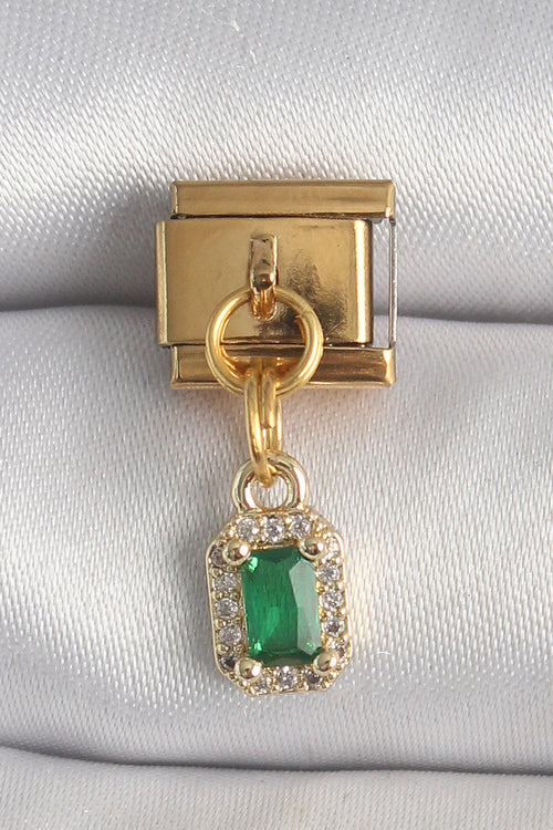 316L Çelik Gold Renk Sallantı Kare Yeşil Zirkon Taşlı Nomination Charm TG27BC1352