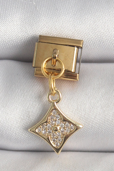 316L Çelik Gold Renk Sallantı Zirkon Taşlı Çiçek İşlemeli Nomination Charm TG27BC1355