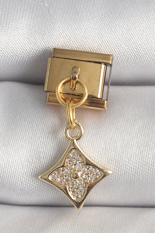 316L Çelik Gold Renk Sallantı Zirkon Taşlı Çiçek İşlemeli Nomination Charm TG27BC1355