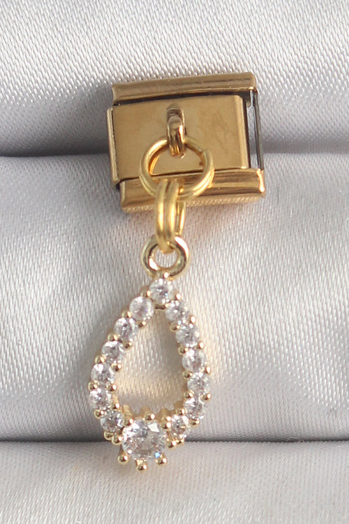 316L Çelik Gold Renk Sallantı Zirkon Taşlı Damla Model Nomination Charm TG27BC1372