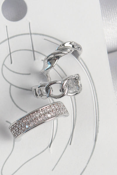 Pirinç Gümüş Renk Zirkon Taşlı 3'Lü Zincir Sarmal Model Kadın Kıkırdak Küpe TG27BKP10565