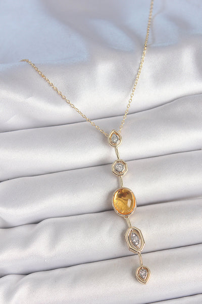 Pirinç Zincir Kehribar Sarı Gold Renk Zirkon Taşlı Y Kolye TG27BKO10230