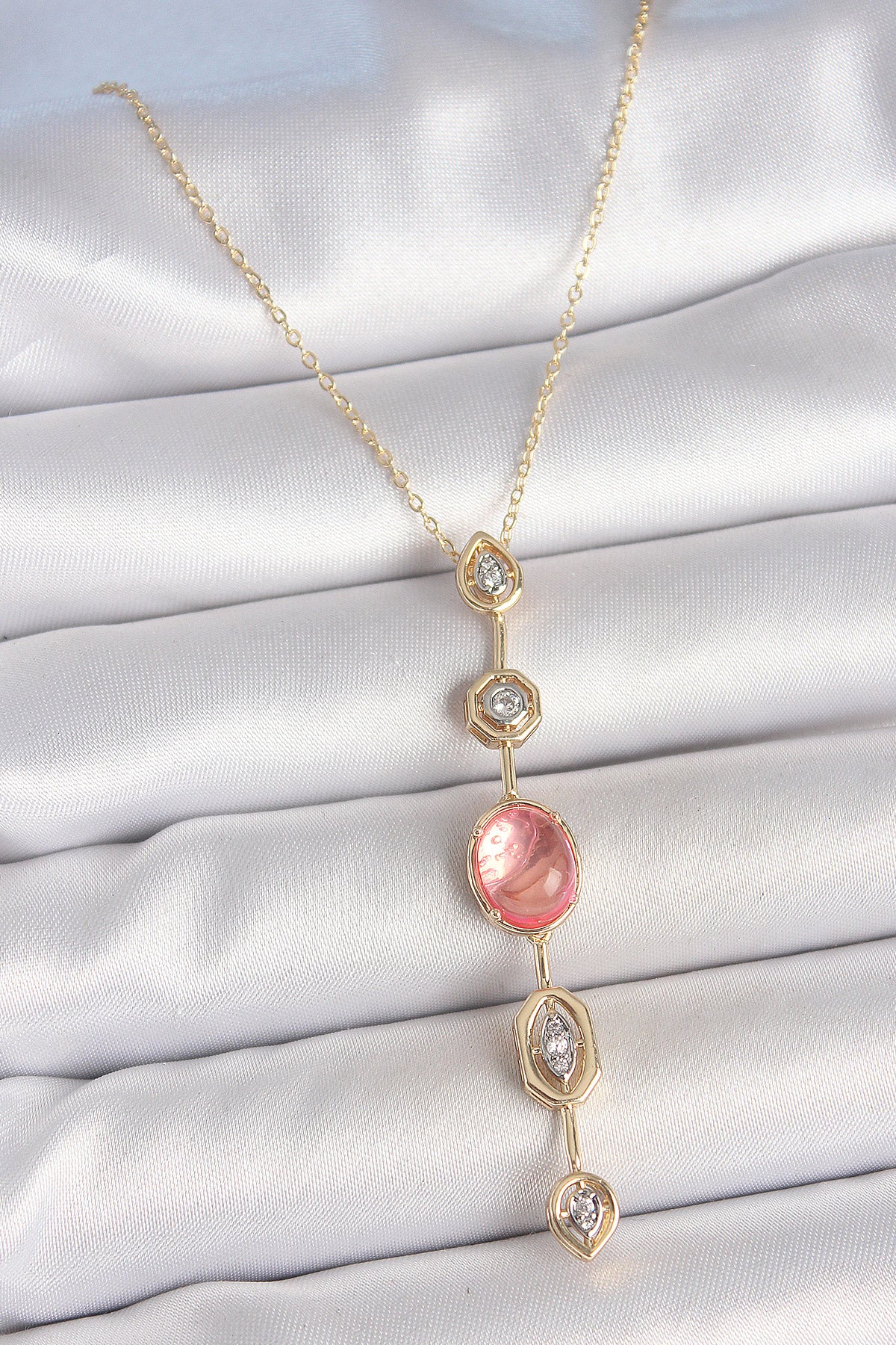 Pirinç Zincir Pembe Gold Renk Zirkon Taşlı Y Kolye TG27BKO10556 - Çok Renkli / Standart
