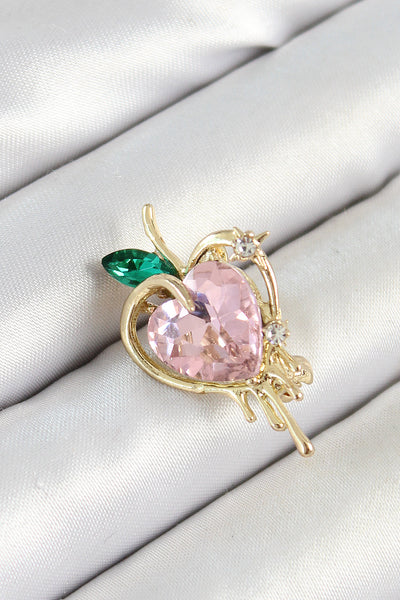 Pembe Ve Yeşil Zirkon Taşlı 3D Eriyen Kalp Figürlü Gold Renk Kadın Broş TG27BR438