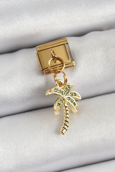 316L Çelik Sallantılı Zirkon Taşlı Palmiye Ağacı Model Gold Renk Nomination Charm TG27BC1398