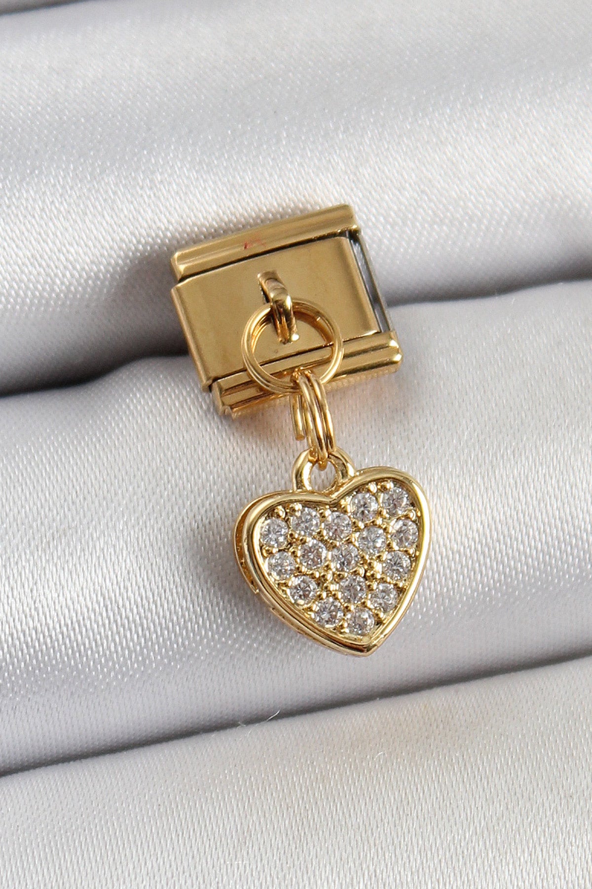 316L Çelik Sallantılı Zirkon Taşlı Kalp Model Gold Renk Nomination Charm TG27BC1409 - Çok Renkli / Standart