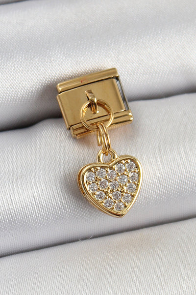 316L Çelik Sallantılı Zirkon Taşlı Kalp Model Gold Renk Nomination Charm TG27BC1409