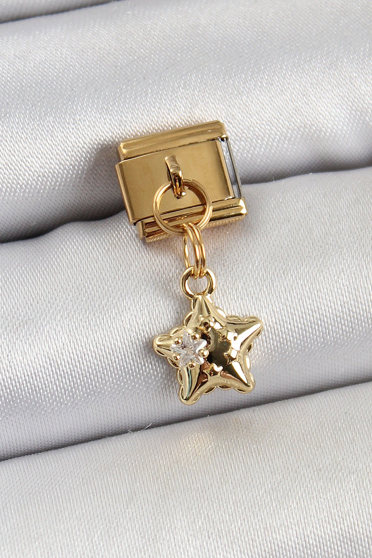 316L Çelik Sallantılı Zirkon Taşlı Yıldız Model Gold Renk Nomination Charm TG27BC1416 - Standart / Standart