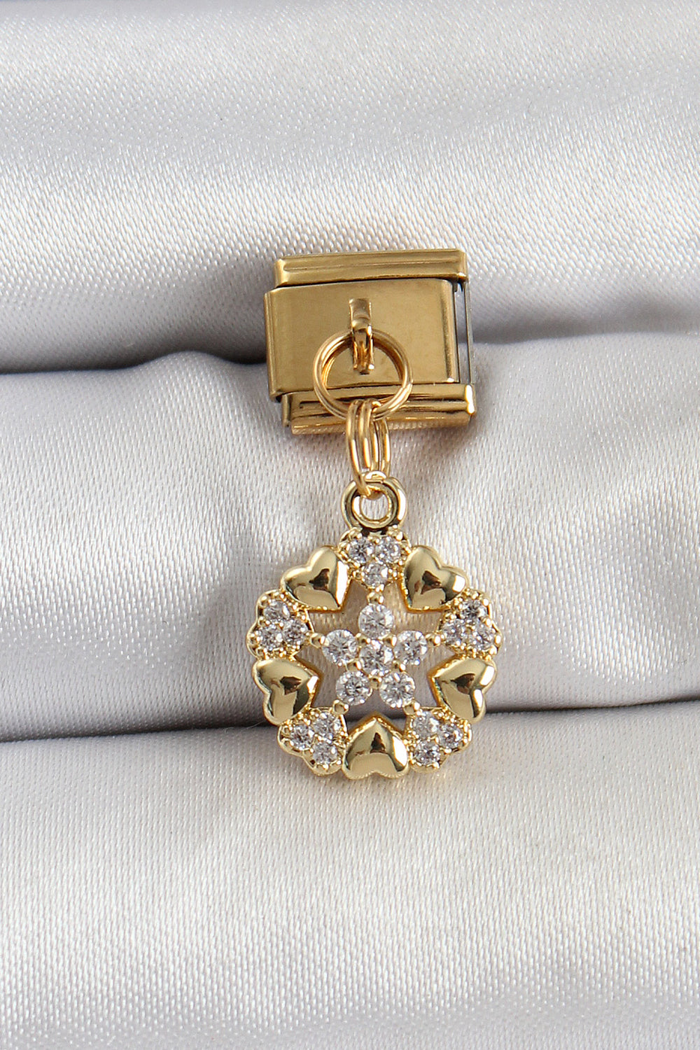 316L Çelik Sallantılı Zirkon Taşlı Kalp Detaylı Yıldz Model Gold Renk Nomination Charm TG27BC1415