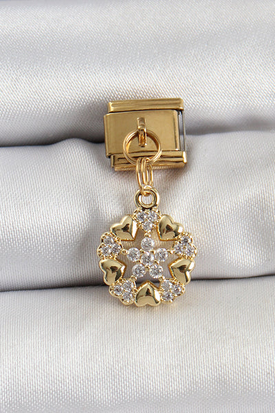 316L Çelik Sallantılı Zirkon Taşlı Kalp Detaylı Yıldz Model Gold Renk Nomination Charm TG27BC1415