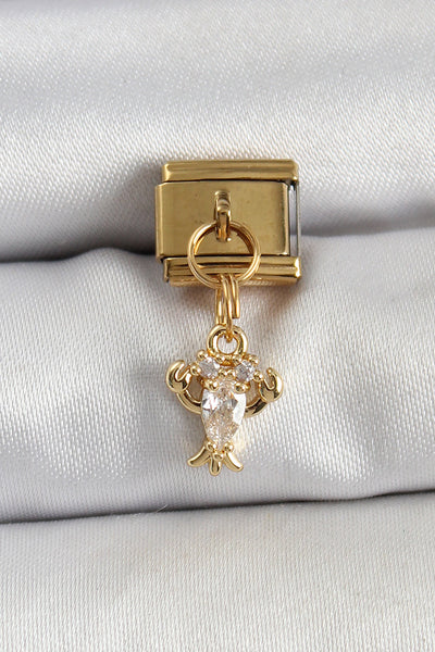 316L Çelik Sallantılı Zirkon Taşlı Yengeç Model Gold Renk Nomination Charm TG27BC1417