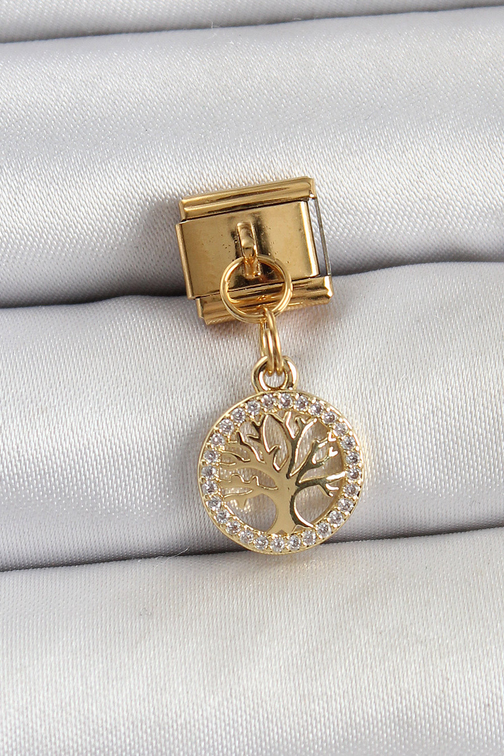 316L Çelik Sallantılı Zirkon Taşlı Hayat Ağacı Model Gold Renk Nomination Charm TG27BC1422
