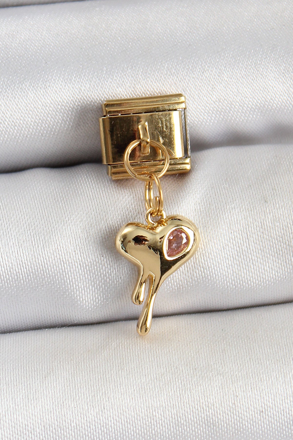 316L Çelik Sallantılı Zirkon Taşlı Eriyen Kalp Model Gold Renk Nomination Charm TG27BC1433 - Çok Renkli / Standart