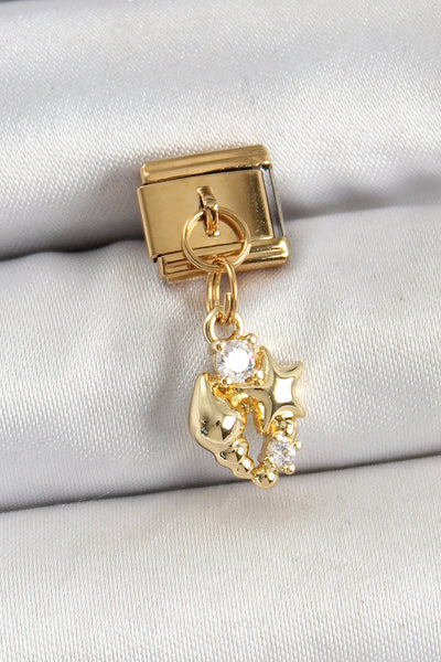 316L Çelik Sallantılı Zirkon Taşlı Deniz Kabuğu Ve Yıldız Model Gold Renk Nomination Charm TG27BC1436