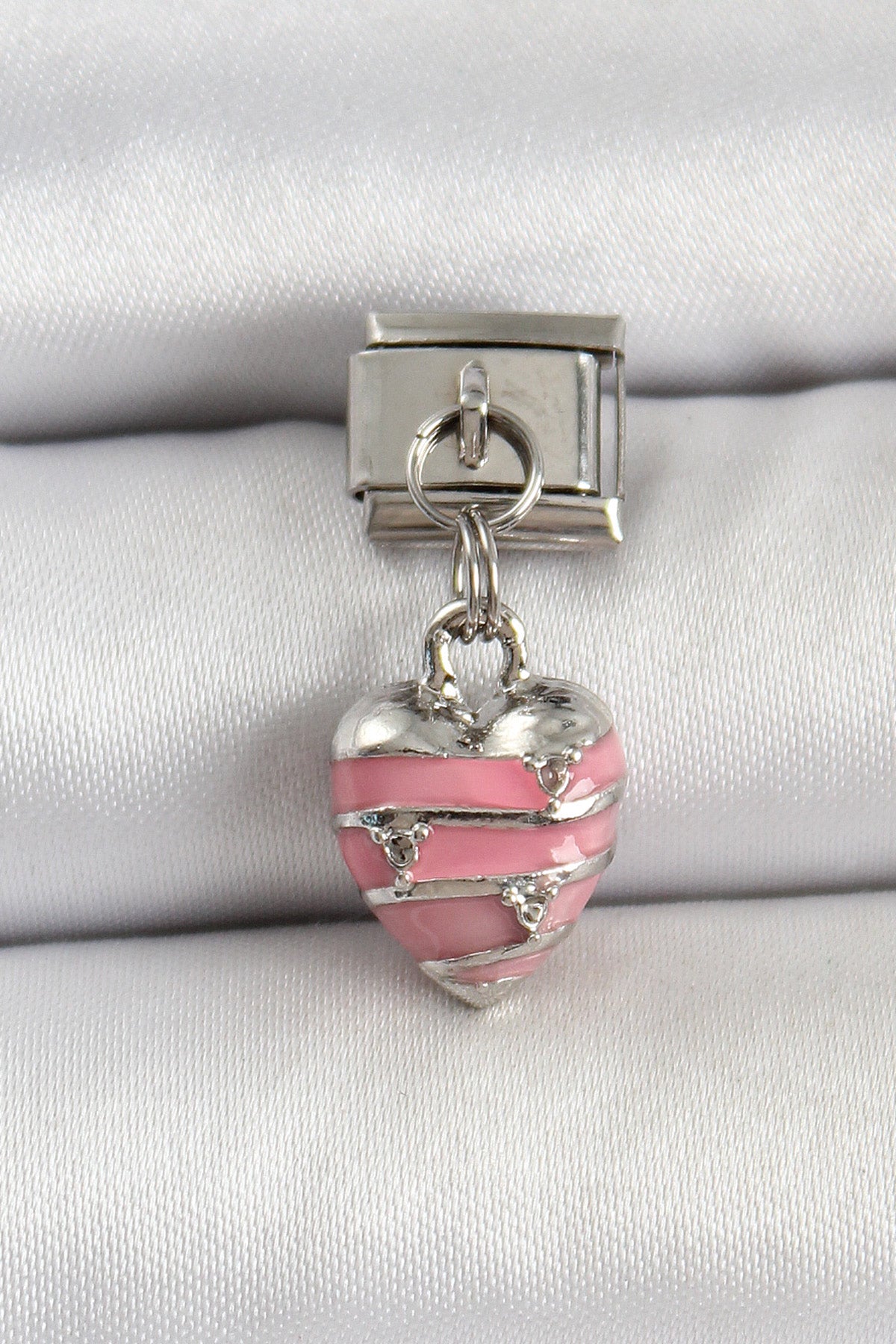 316L Çelik Gümüş Renk Pembe Kalp Model Nomination Charm TG27BC1495 - Çok Renkli / Standart