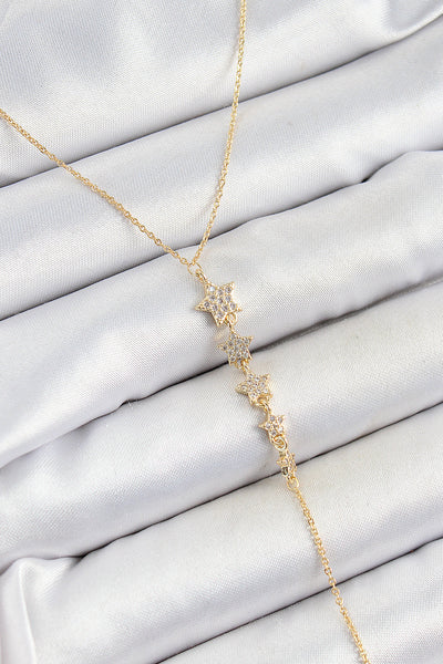 Pirinç Zirkon Taşlı Sıralı Yıldız Figürlü Y Model Gold Renk Kadın Kolye TG27BKO10314
