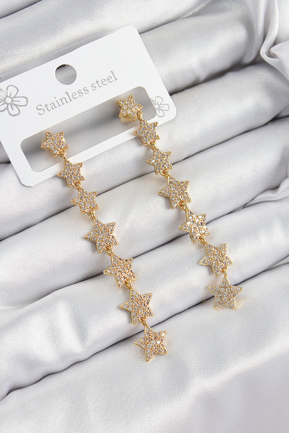 Pirinç Zirkon Taşlı Sallantılı Yıldız Model Gold Renk Kadın Küpe TG27BKP10912