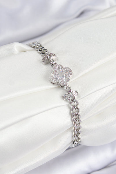 Pirinç Zirkon Taşlı Yonca Model Gümüş Renk Kadın Bileklik TG27BB7898
