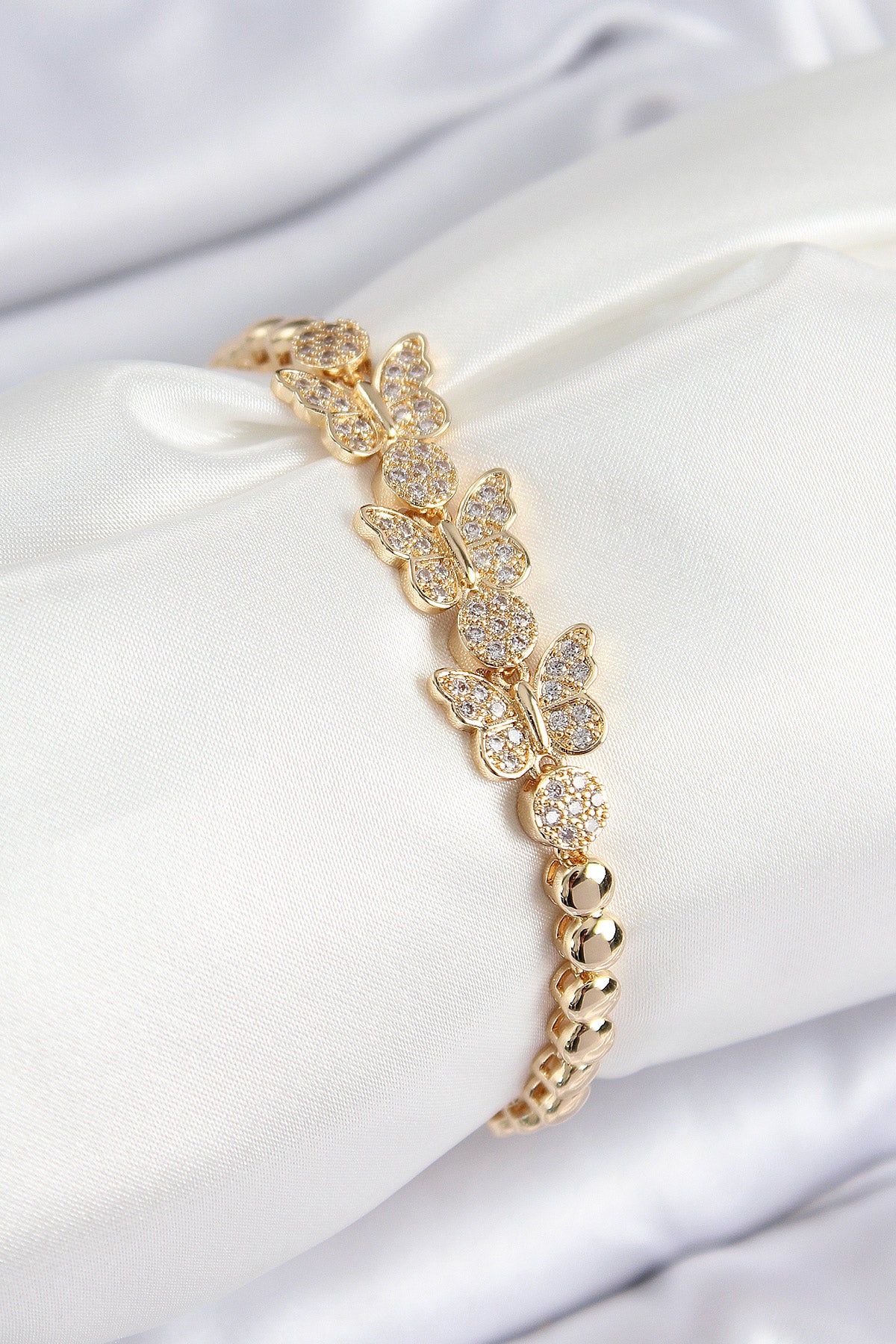 Pirinç Zirkon Taşlı Kelebek Model Gold Renk Kadın Bileklik TG27BB7891 - Çok Renkli / Standart