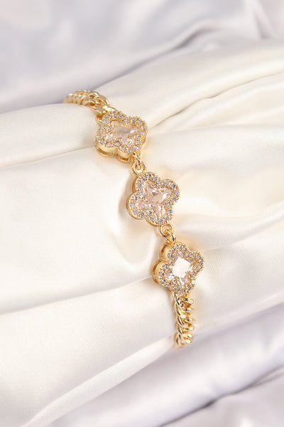 Pirinç Zirkon Taşlı Yonca Model Gold Renk Kadın Bileklik TG27BB8494