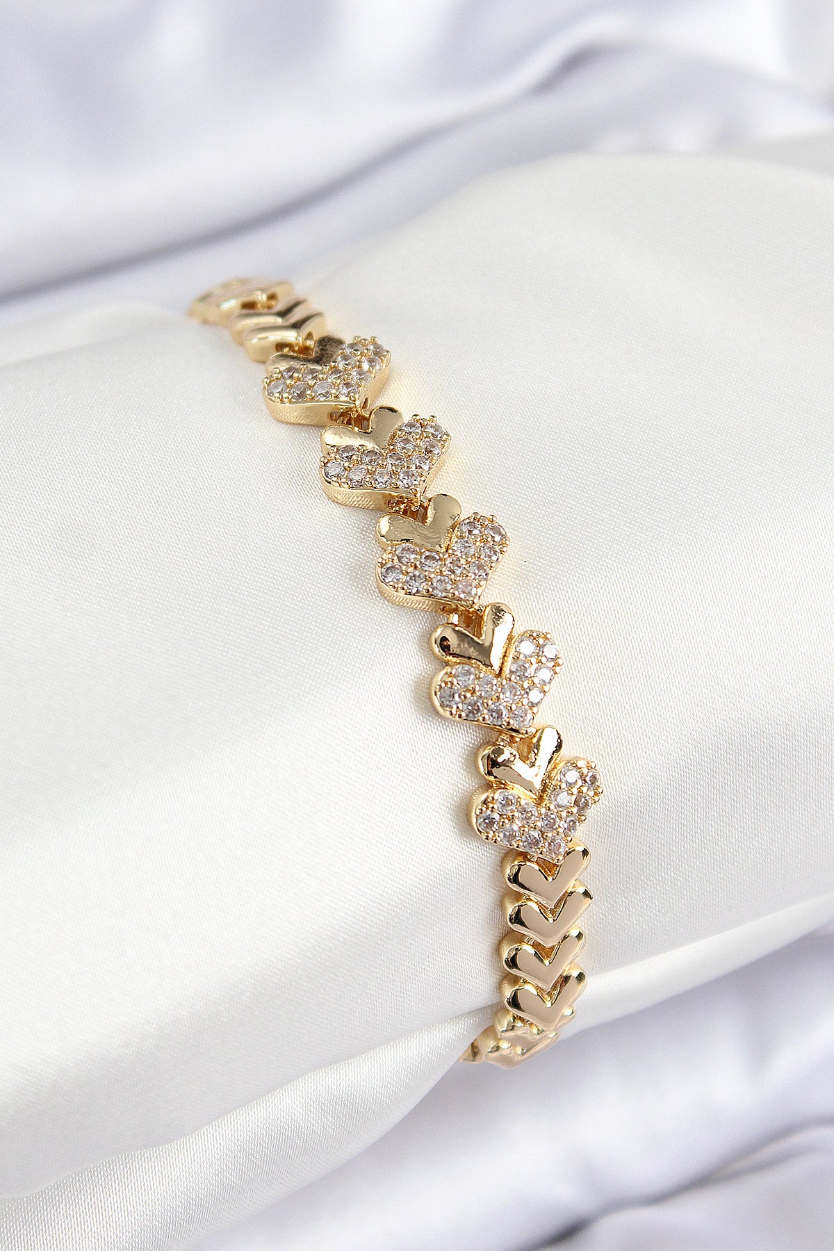 Pirinç Zirkon Taşlı Kalp Model Gold Renk Kadın Bileklik TG27BB7901 - Standart / Standart