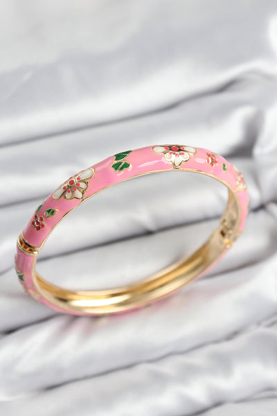 Mineli Pirinç Pembe Çiçek Motifli Gold Kadın Kelepçe TG27BB7617