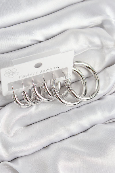 Pirinç Halka Model Gümüş Renk Kadın Set Küpe TG27BKP11056