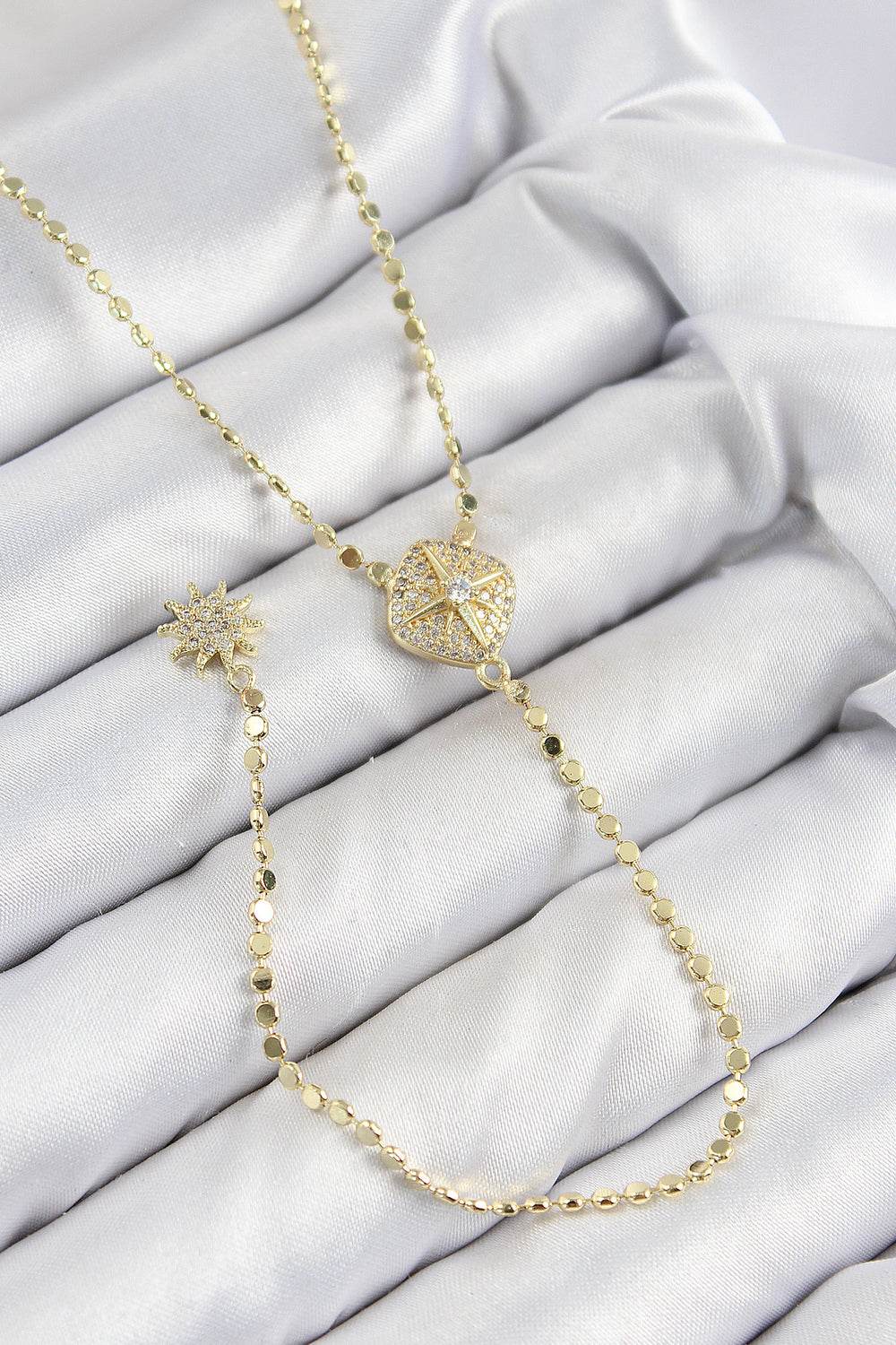 Pirinç Zirkon Taşlı Ezme Zincirli Madalyon Model Gold Renk Y Kolye TG27BKO10471