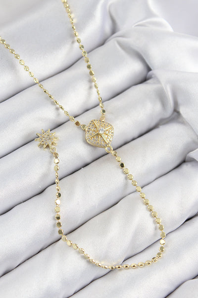 Pirinç Zirkon Taşlı Ezme Zincirli Madalyon Model Gold Renk Y Kolye TG27BKO10471