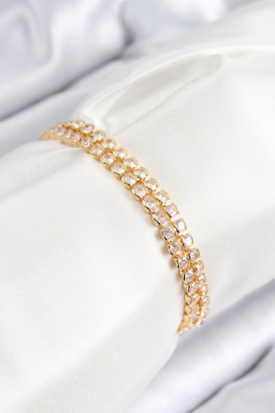 Pirinç Zirkon Taşlı Çift Sıra Model Gold Renk Asansörlü Kadın Bileklik TG27BB7739