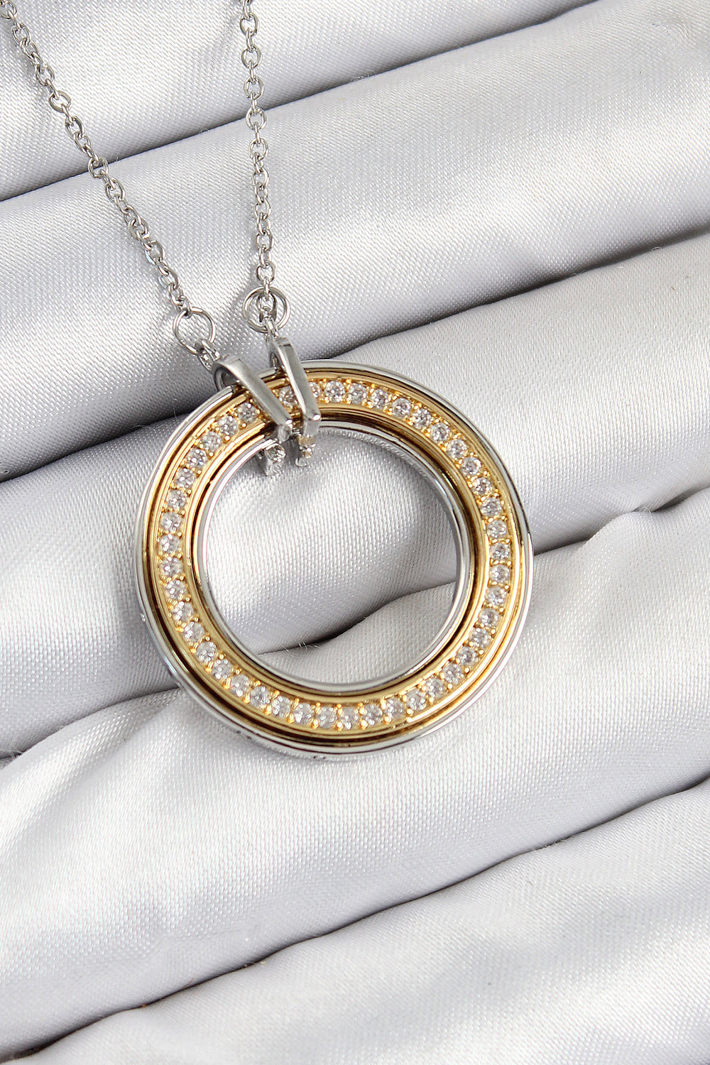 316L Çelik Zirkon Taşlı Dönen Daire Model Gold Ve Gümüş Renk Kadın Kolye TG27BKO10479