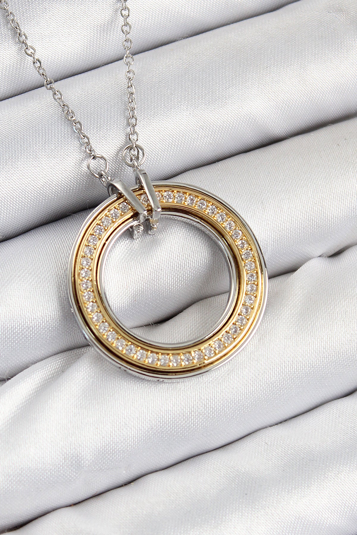 316L Çelik Zirkon Taşlı Dönen Daire Model Gold Ve Gümüş Renk Kadın Kolye TG27BKO10479 - Çok Renkli / Standart