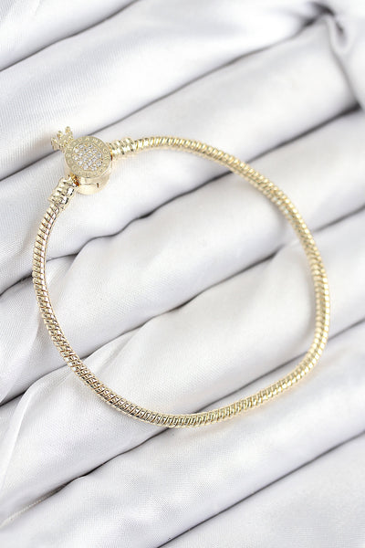 Pirinç Charm Zirkon Taşlı Taç Model Gold Renk Kadın Bileklik TG27BB7808