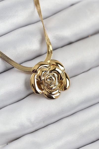 316L Çelik Gül Figürlü İtalyan Zincir Model Gold Renk Kadın Kolye TG27BKO10513