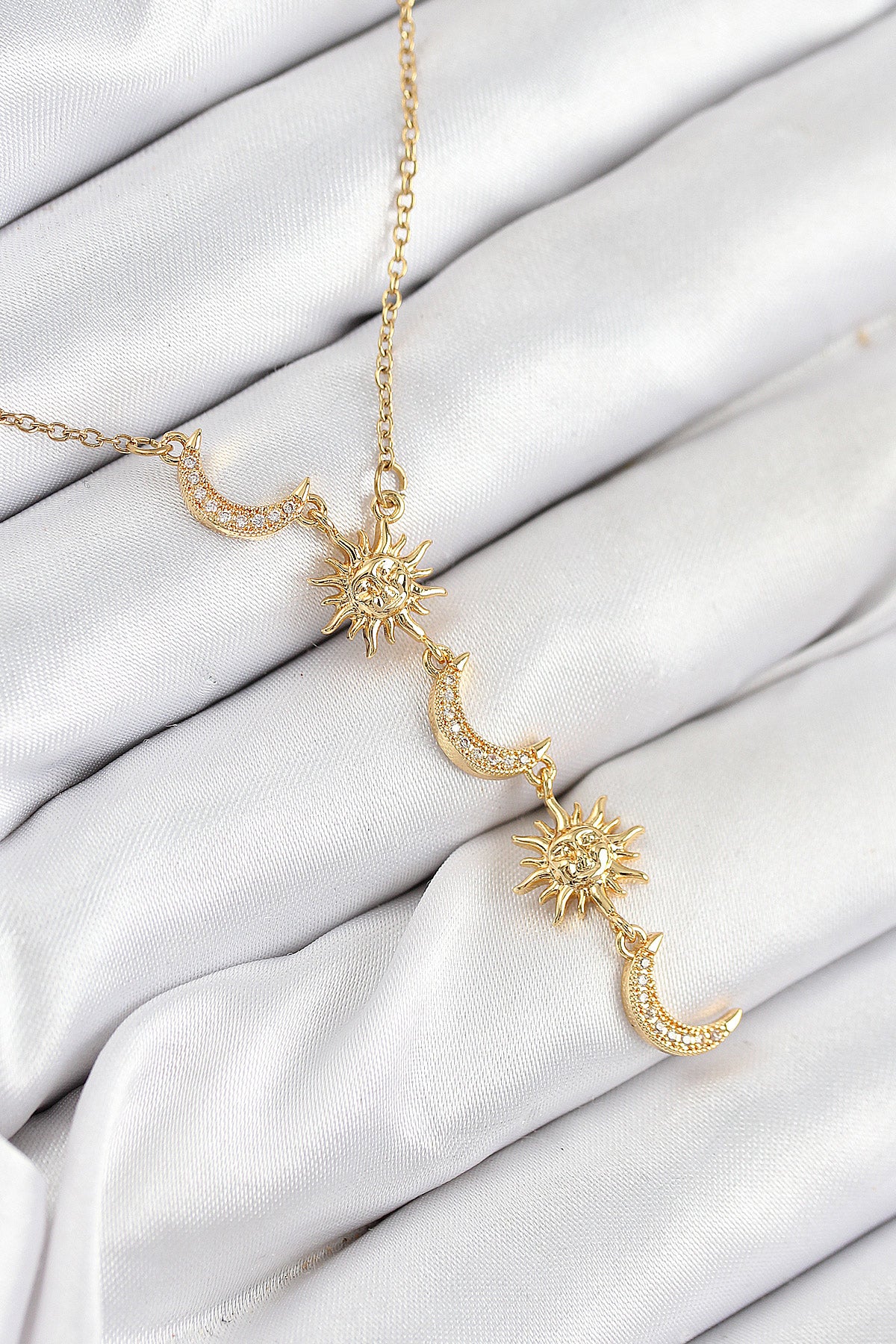316L Çelik Zirkon Taşlı Güneş Ve Ay Model Gold Renk Kadın Kolye TG27BKO10548 - Çok Renkli / Standart