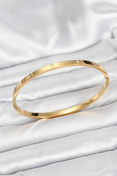 316L Çelik Gold Renk Zirkon Taşlı 65 mm İnce Kadın Kelepçe Bileklik TG27BB7914