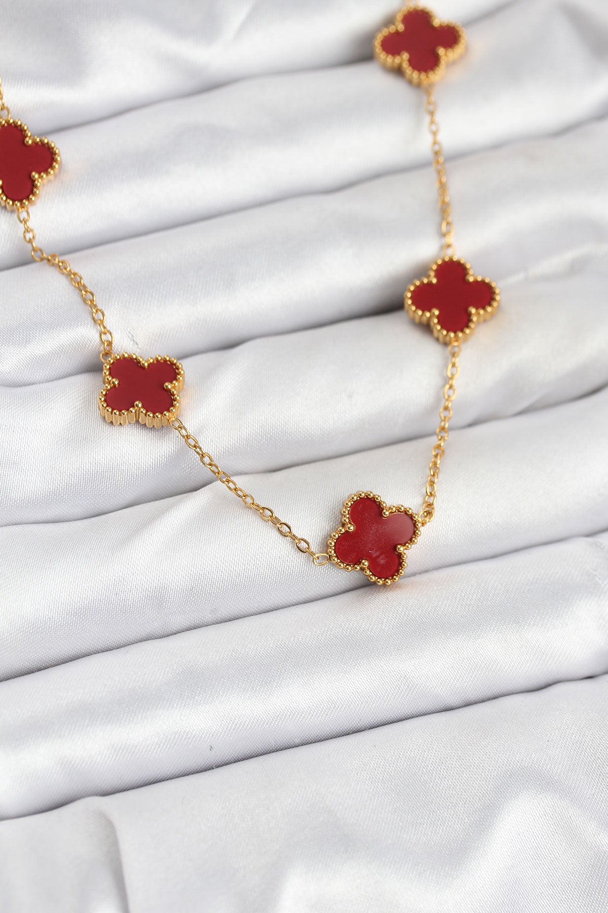 316L Çelik Gold Renk Zincir Bordo Yonca Kadın Kolye TG27BKO10565 - Çok Renkli / Standart