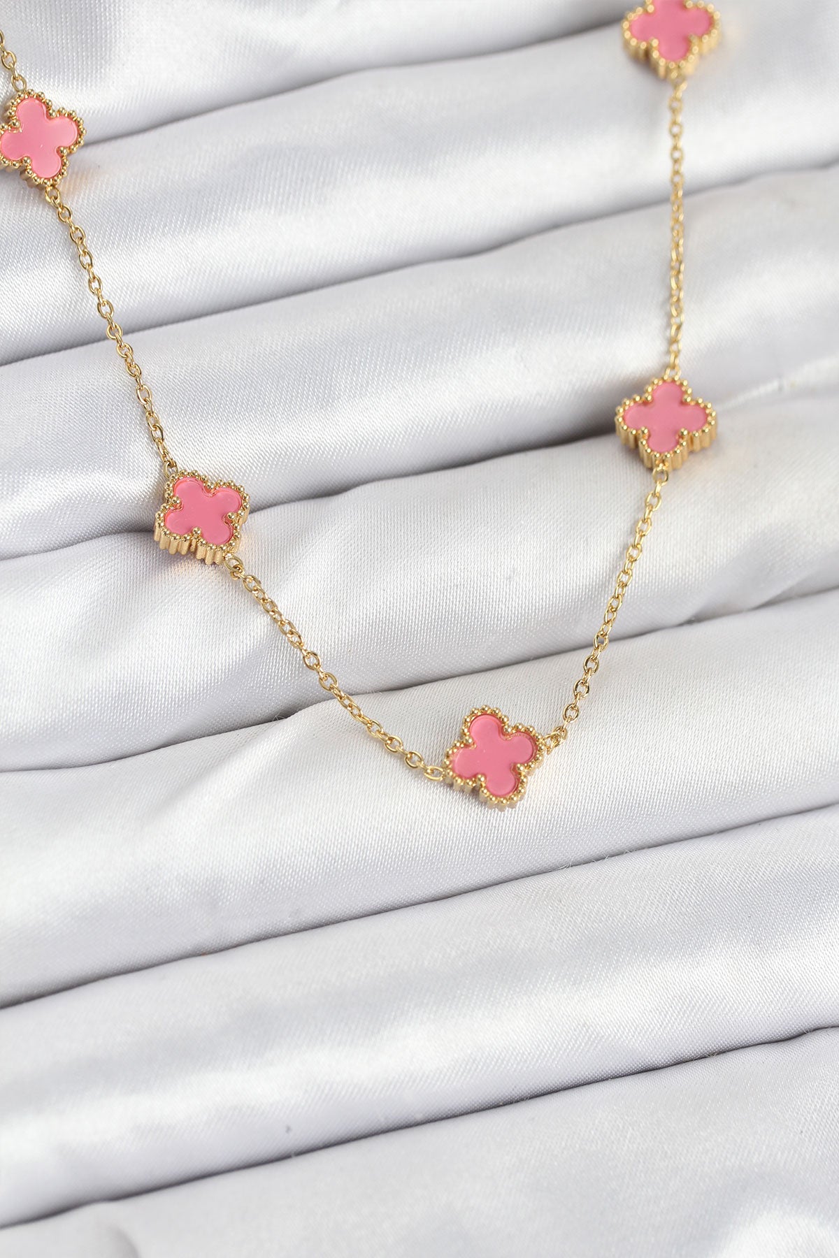 316L Çelik Zincir Gold Renk Pembe Baby Boy Yonca Kadın Kolye TG27BKO10572 - Çok Renkli / Standart