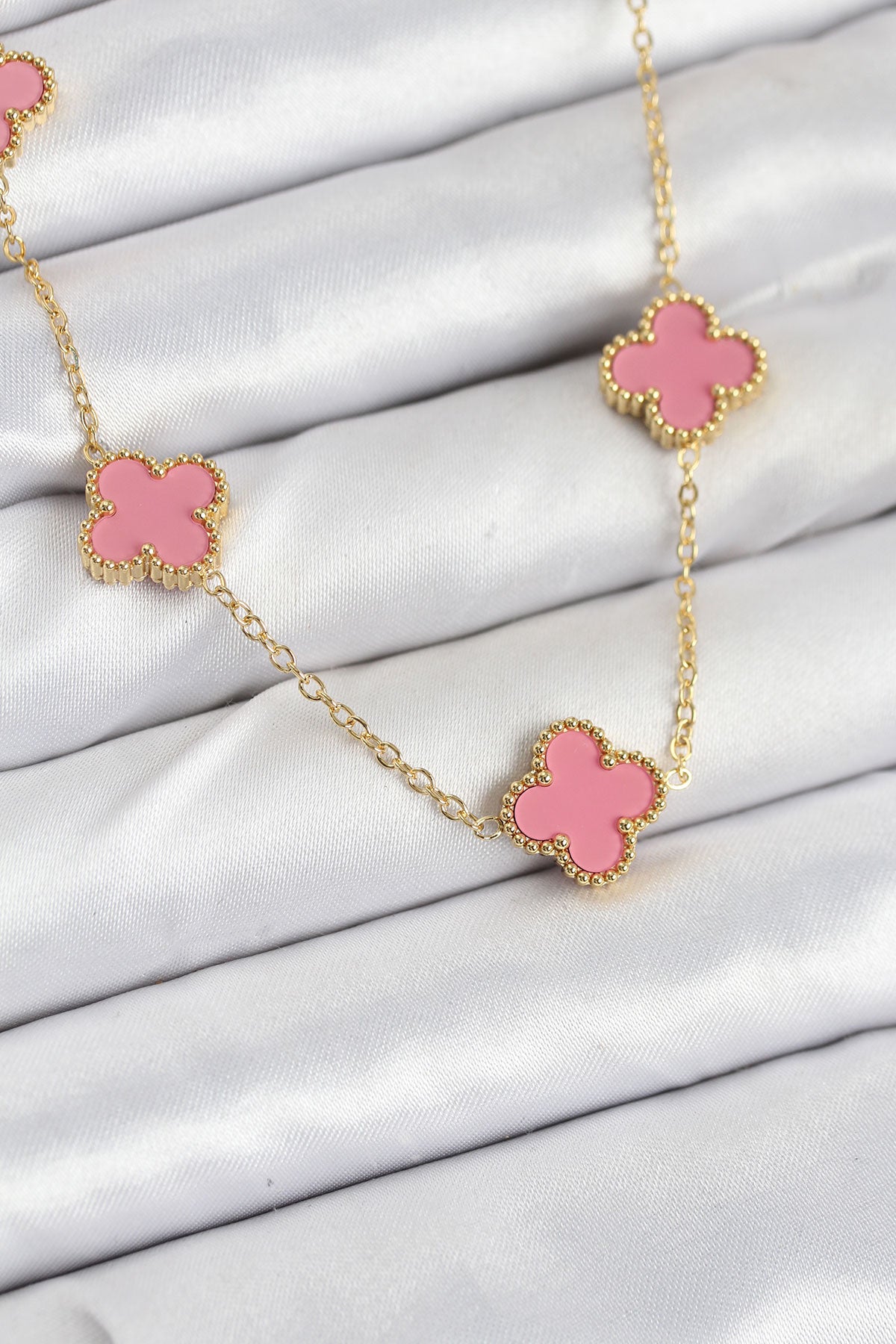 316L Çelik Zincir Gold Pembe Renk Yonca Kadın Kolye TG27BKO10583 - Çok Renkli / Standart