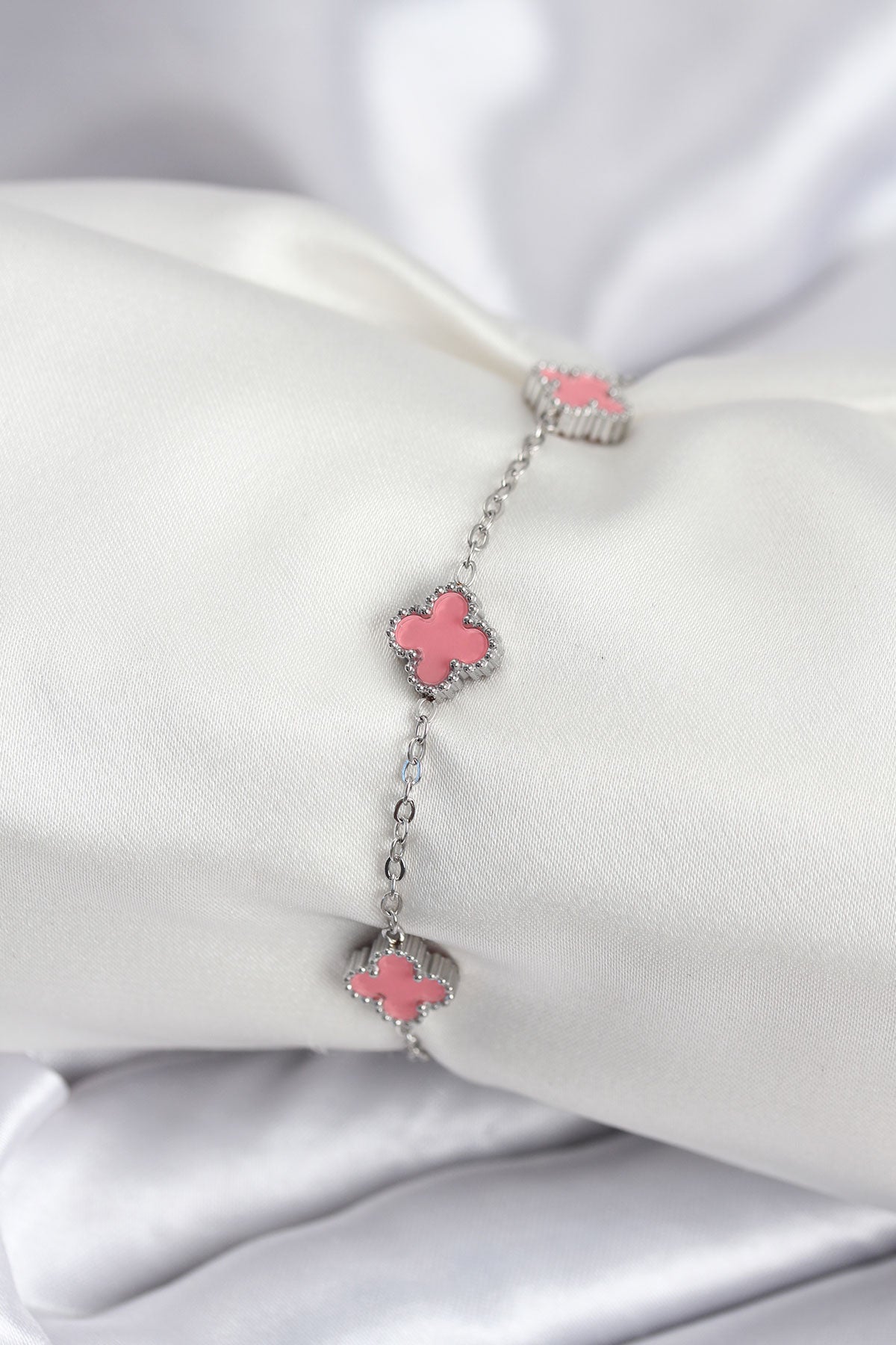 316L Çelik Gümüş Renk Pembe Baby Boy Yonca Kadın Bileklik TG27BB7947 - Çok Renkli / Standart