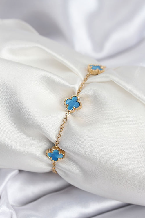 316L Çelik Gold Renk Buz Mavisi Baby Boy Yonca Kadın Bileklik TG27BB7948