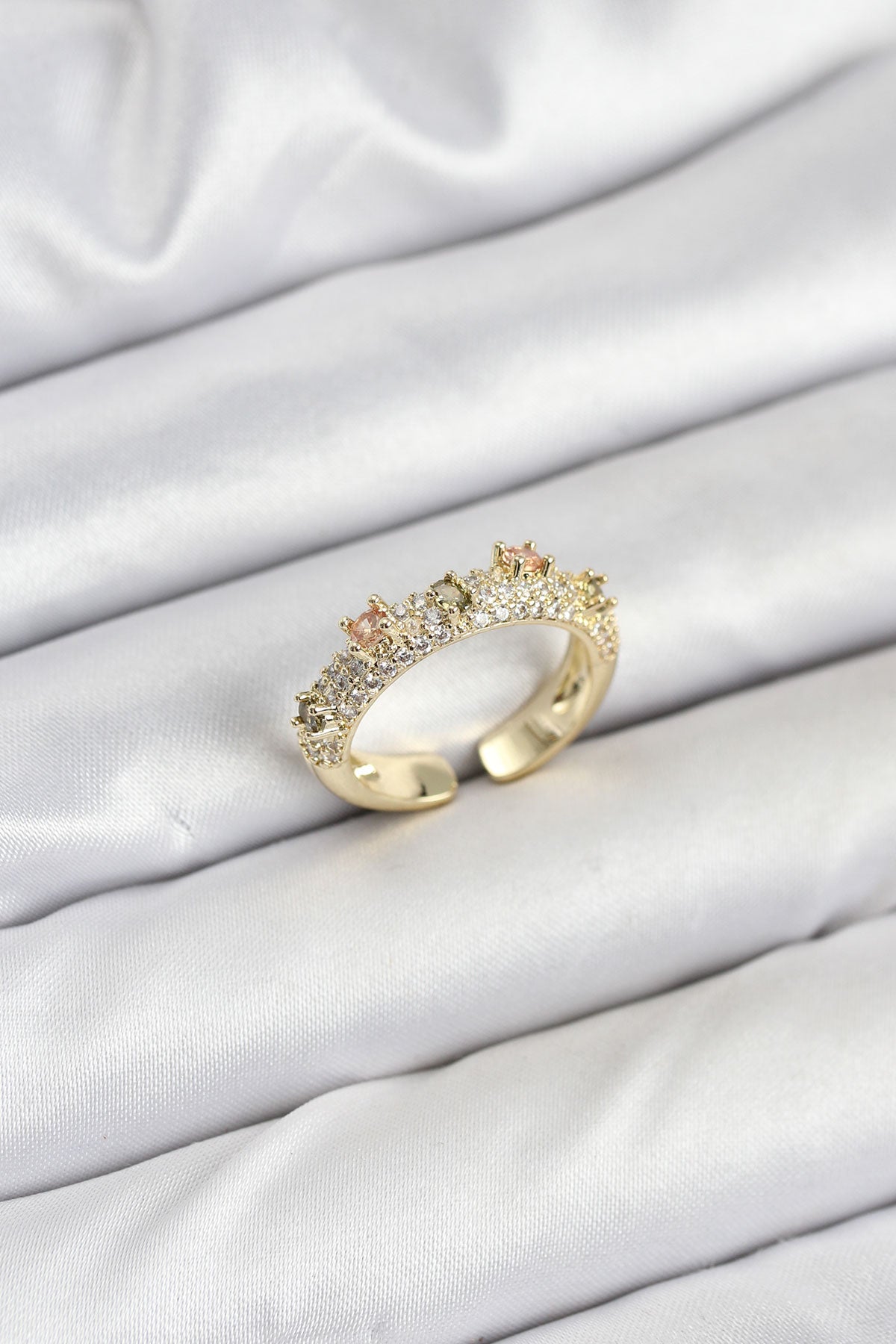 Pirinç Gold Renk Zirkon Taşlı Vintage Kadın Yüzük TG27BYK3862 - Çok Renkli / Standart