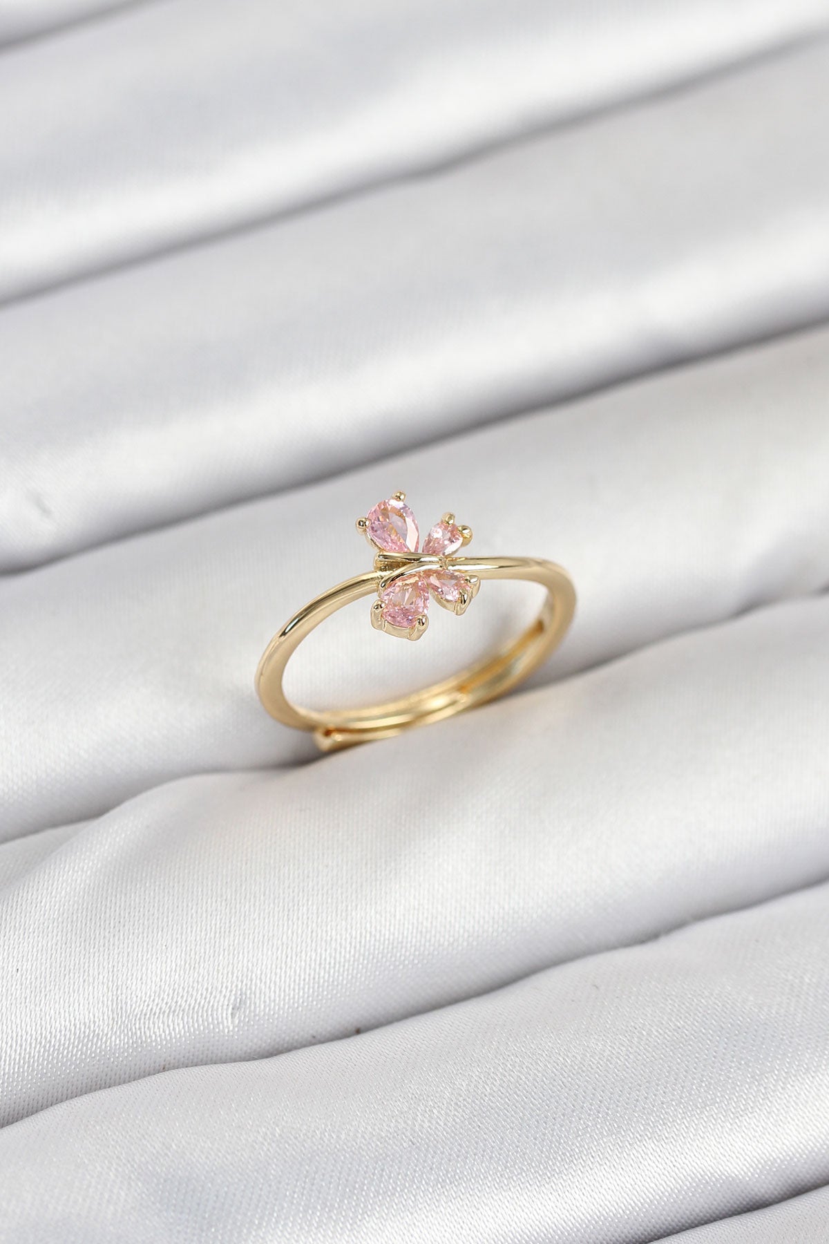 Pirinç Gold Renk Pembe Kelebek Kadın Yüzük TG27BYK3870 - Çok Renkli / Standart