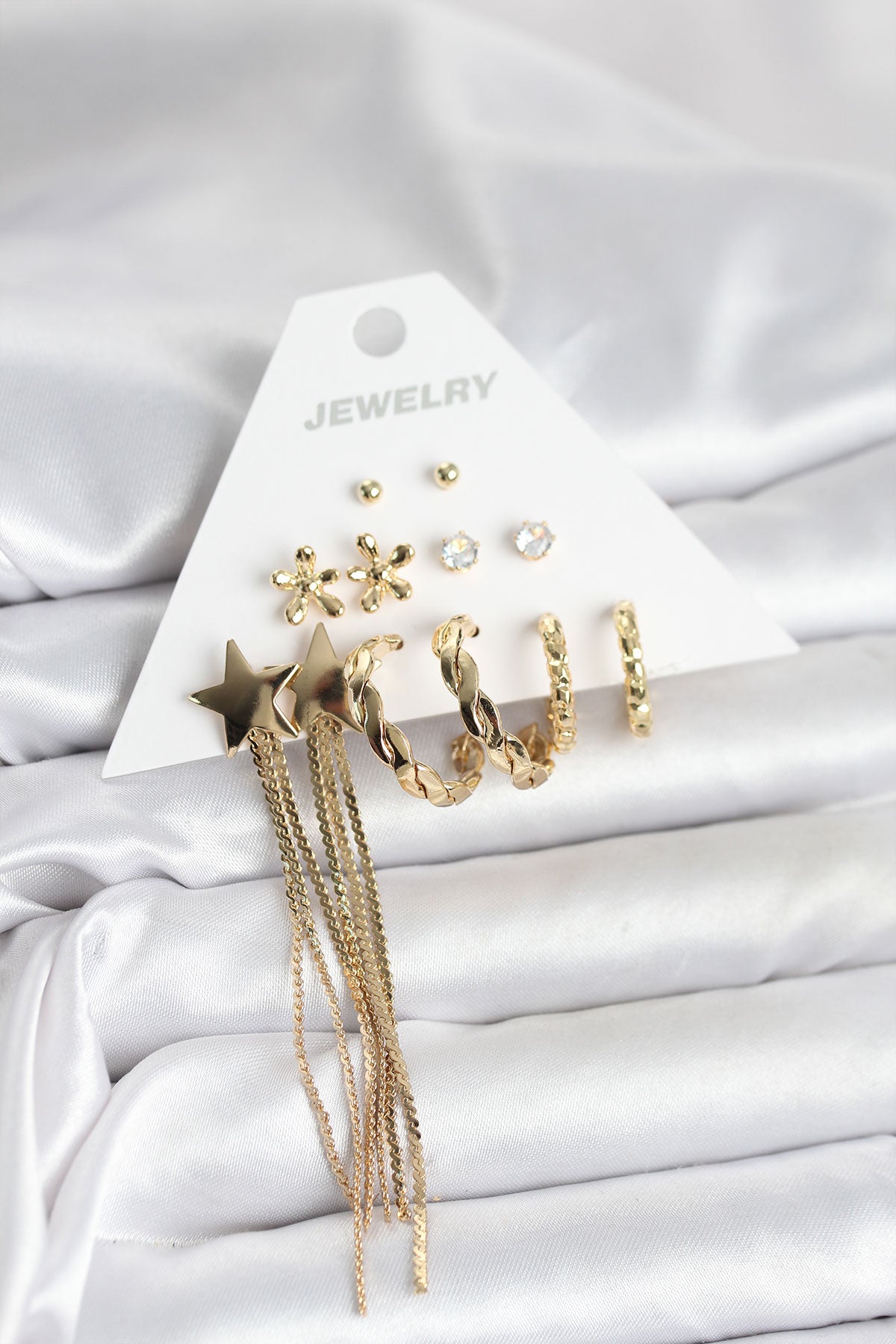 Pirinç Gold Renk 6 Çift Kadın Küpe Seti TG27BKP11325 - Standart / Standart