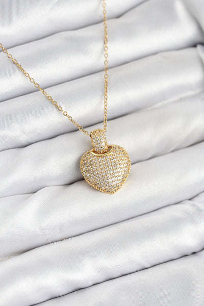 316L Çelik Zincir Gold Renk Zirkon Taşlı Kalpli Kadın Kolye TG27BKO10607