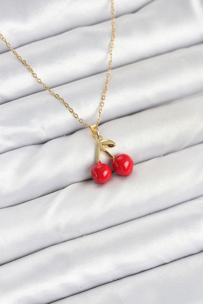 316L Çelik Zincir Gold Renk Kiraz Model Kadın Kolye TG27BKO10623
