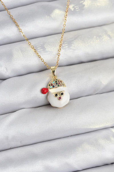 316L Çelik Zincir Gold Renk Şapkalı Kardan Adam Kafası Model Yılbaşı Temalı Kadın Kolye TG27BKO10703